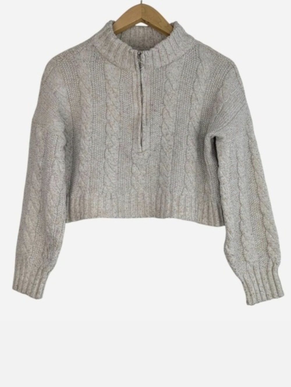 Altar'd State‎ Cable Knit Quarter Zip Cropped Sweater Cream Medium